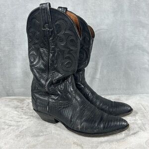 *DAMAGED* Nocona Black Lizard Western Cowboy Boots Mens Size 8 B USA Made